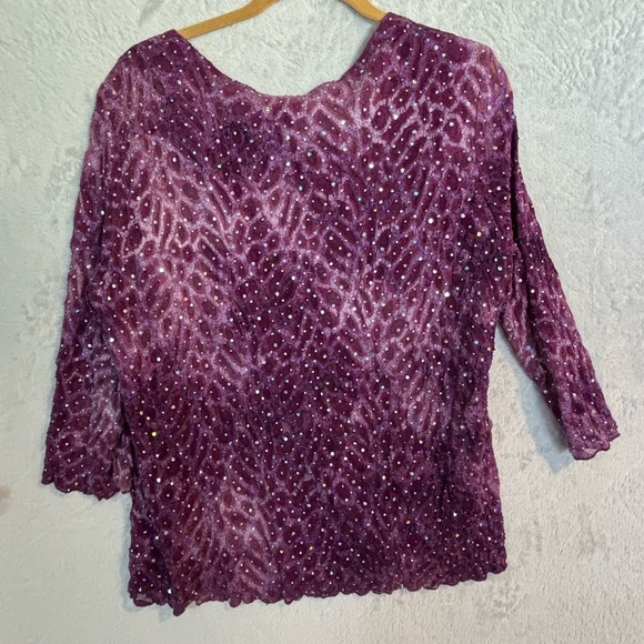 Dressbarn Sparkly Purple Sequin Lace 3/4 Sleeve Top – Party • Fits M–XL - Picture 4 of 9